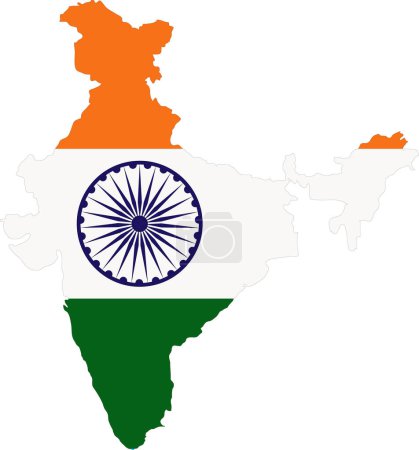 Indien Flagge in Indien Karte, Indien Karte mit Flagge, Länderkarte, Indien mit Flagge, Nation Flagge