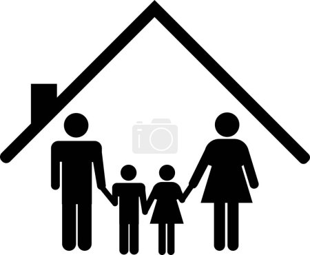 Familie mit Haus, Familienschild, Eltern mit Kindern, Haussymbol, Eltern und Kinder mit Haus, Familienbild Hintergrund