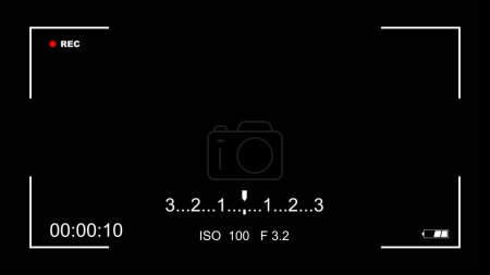 Visualiseur de mise en page d'image d'enregistrement vidéo, viseur de caméra, écran d'enregistrement de caméra vidéo, superposition d'écran d'enregistrement de caméra, ISO de caméra et ouverture avec minutes