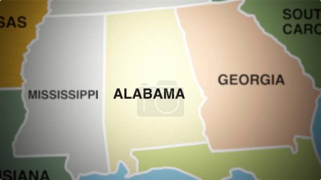 1 Bunter Umriss des Bundesstaates Alabama auf der Karte der USA. Hochwertiges Foto