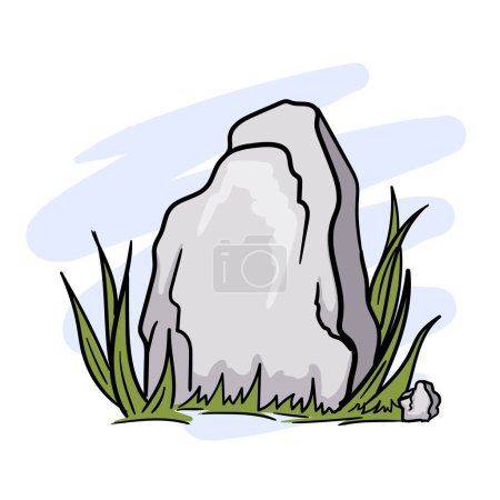 Illustration for Large stone in the grass. Spring illustration. Vector image. - Royalty Free Image