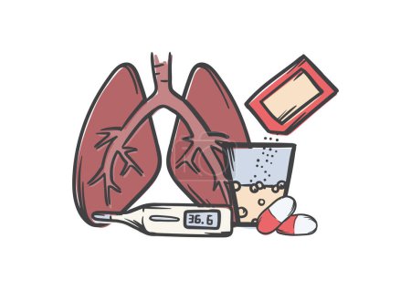 Medical concept. Vector editable illustration of prevention and treatment of lung diseases. Vector illustration