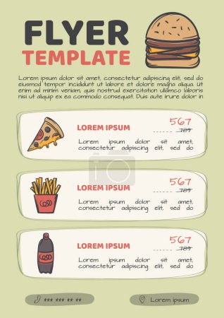 Menu page template for restaurant, cafe with food image. Editable template for flyer, poster, advertising booklet, brochure.. Vector illustration