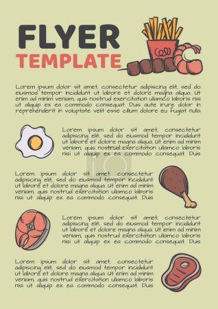 Editable advertising template for restaurant, cafe. Hand-drawn illustration of products and dishes. Layout for printing. Vector illustration