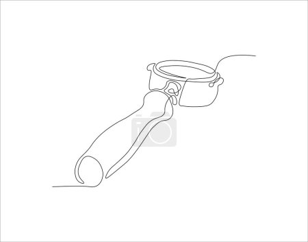 Continuous Line Drawing Of Portalfilter. One Line Of Portafilter Machine. Portafilter Coffee Continuous Line Art. Editable Outline.