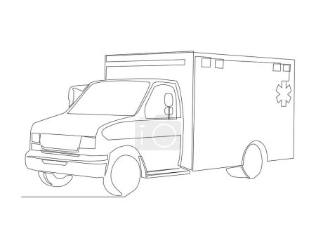 Continuous Line Drawing Of Ambulance Van. One Line Of Paramedic Van. Ambulance Continuous Line Art. Editable Outline.