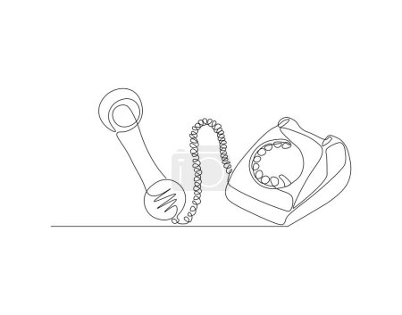 Continuous Line Drawing Of Rotary Telephone. One Line Of Old Telephone. Telephone Rings with Handset Continuous Line Art. Editable Outline.
