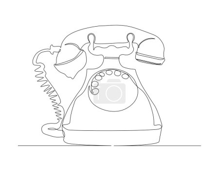 Kontinuierliche Zeilenziehung des Rotary Telephons. Eine Reihe alter Telefone. Telefonklingeln mit Hörer Continuous Line Art. Editierbare Gliederung.