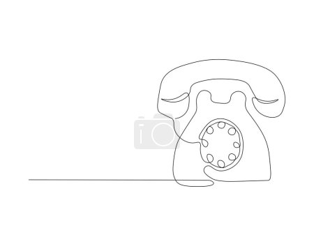 Continuous Line Drawing Of Rotary Telephone. One Line Of Old Telephone. Telephone Rings with Handset Continuous Line Art. Editable Outline.