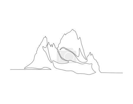 Continuous line drawing of mountain range. Mounts and high peak in simple line. Mountain continuous line art. Editable outline.