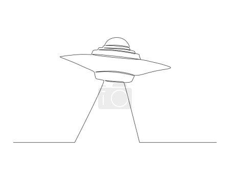 Kontinuierliche Linienzeichnung von UFO. Eine Linie des Weltraumkonzepts. UFO kontinuierliche Linienkunst. Bearbeitbare Skizze.