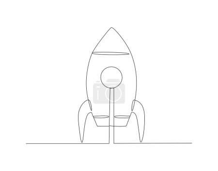 Continuous one line drawing of rocket. One line of spacecraft flying. Universe concept continuous line art. Editable outline.