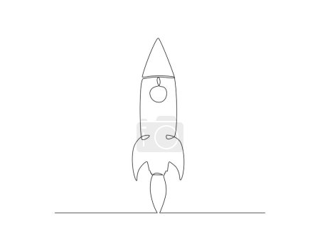 Continuous one line drawing of rocket. One line of spacecraft flying. Universe concept continuous line art. Editable outline.