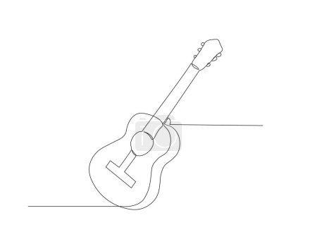 Durchgehende Linienzeichnung der klassischen Akustikgitarre. Eine Zeile Gitarre akustisch. Moderne Saiteninstrumente konzipieren durchgehende Linienkunst. Bearbeitbare Skizze.