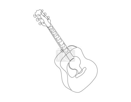 Continuous line drawing of classic acoustic guitar. One line of guitar acoustic. Modern stringed music instruments concept continuous line art. Editable outline.