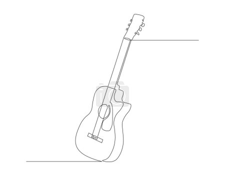 Continuous line drawing of classic acoustic guitar. One line of guitar acoustic. Modern stringed music instruments concept continuous line art. Editable outline.