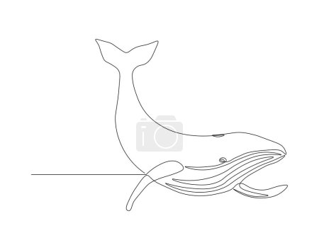 Kontinuierliche Linienzeichnung von Blauwalfischen. Eine Linie schwimmender Blauwale. Marine Animal Konzept Continuous Line Art. Bearbeitbare Skizze.