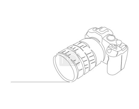 Kontinuierliche Linienzeichnung der Digitalkamera. Eine Zeile DSLR-Kamera. Fotografieausrüstung Konzept kontinuierliche Zeilenkunst. Bearbeitbare Skizze.