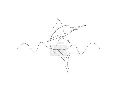 Ilustración de Dibujo continuo de la línea de pez aguja. Una línea de pez aguja. Concepto animal marino línea continua art. Esquema editable. - Imagen libre de derechos