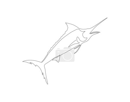 Continuous line drawing of marlin fish. One line of marlin fish. Marine animal concept continuous line art. Editable outline.