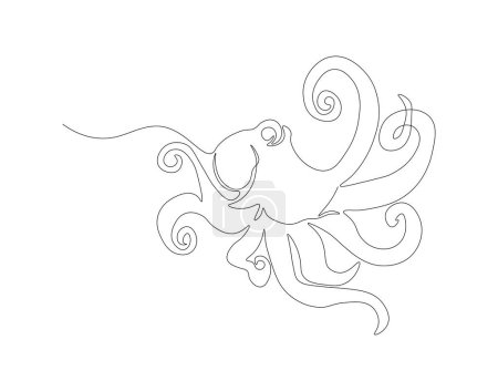 Dibujo continuo en línea de pulpo. Una línea de cefalópodos. Concepto animal marino línea continua art. Esquema editable.