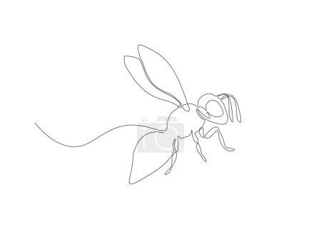 Continuous line drawing of bee. One line of flying bee. Flying insects concept continuous line art. Editable outline.