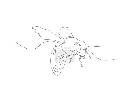 Kontinuierliche Linienzeichnung der Biene. Eine fliegende Biene. Fliegende Insekten begreifen kontinuierliche Linienkunst. Bearbeitbare Skizze.
