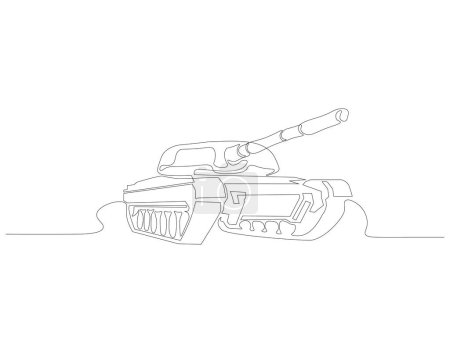 Dibujo continuo de la línea del tanque. Una línea de tanque militar. concepto de vehículo de guerra línea continua art. Esquema editable