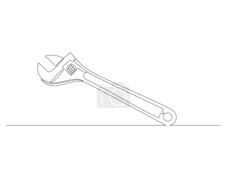 Continuous line drawing of wrench. One line of mechnical wrench. Worker tool concept continuous line art. Editable outline