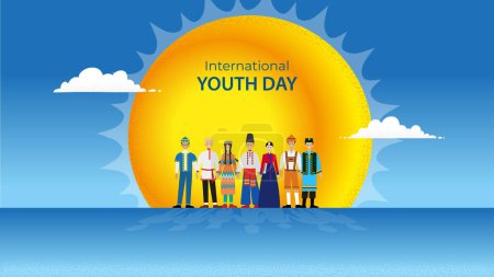 design illustration de personnes célébrant la Journée de la jeunesse de l'unité des peuples Journée internationale de la jeunesse Kazakhstan