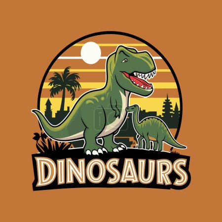 Plantilla de diseño de camiseta de dinosaurio. Diseño de vectores de dinosaurios para impresión de camisetas