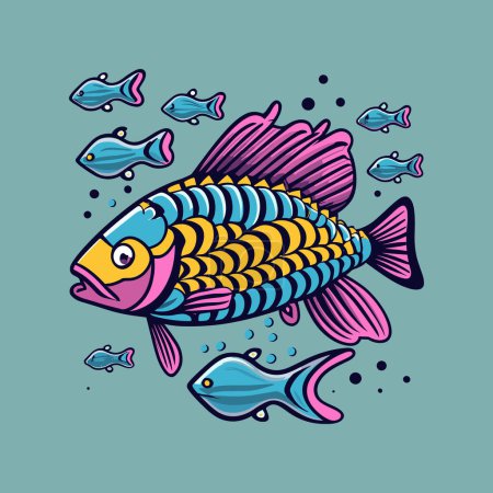 Flat design freshwater fish illustration. Freshwater fish vector illustration for t-shirt design