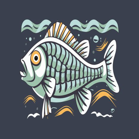 Illustration for Flat design freshwater fish illustration. Freshwater fish vector illustration for t-shirt design - Royalty Free Image
