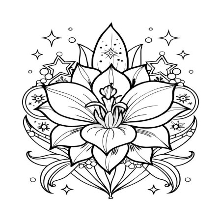 Freesia Flower Coloring Page. Flowers outline for coloring book. Freesia Elysium line art