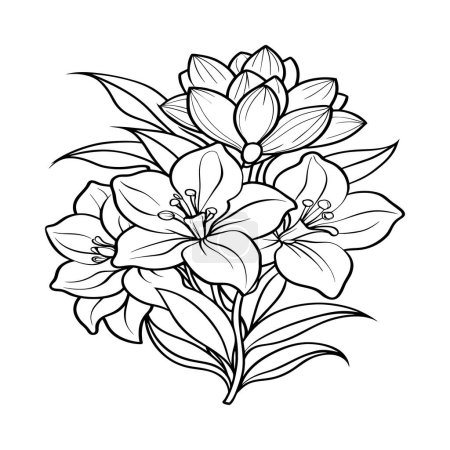 Freesia Flower Malseite. Blumen umreißen für Malbuch. Freesia Elysium Linie Kunst
