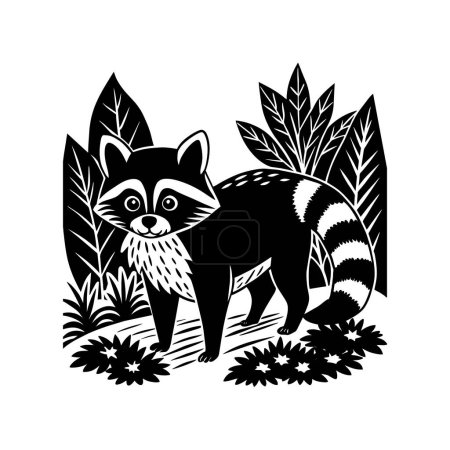 Illustration vectorielle noir blanc raton laveur silhouette