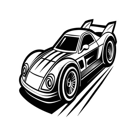 Race car silhouette on white background. Vehicle linocut