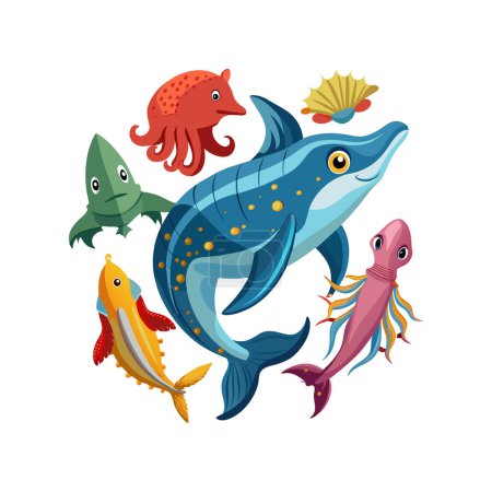 Diferentes tipos de animales marinos. Océano animales vector ilustración
