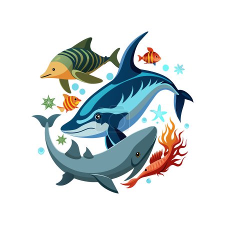 Diferentes tipos de animales marinos. Océano animales vector ilustración