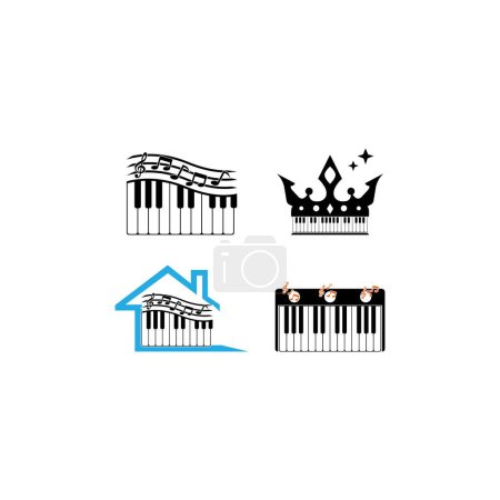 Téléchargez les illustrations : Modèle de logo pour piano illustration vectorielle icône design - en licence libre de droit