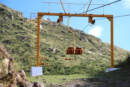 Ski lift on Cerro Pan de Azucar, Crdoba, Argentina. Tourist mountain chairlift.