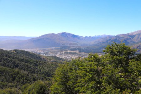 Panoramic view of the city of San Carlos de Bariloche. Ro Negro, Argentina. Patagonia. Touristic city. Mountains and houses.