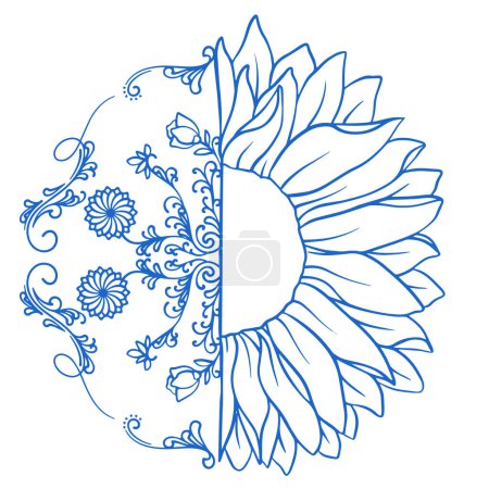 Photo for Half Sunflower With floral decoration, Summer illustration - Royalty Free Image