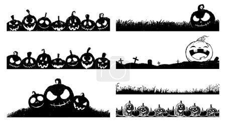 Photo for Grunge Halloween Pumpkins Border, Halloween Silhouette, Spooky H - Royalty Free Image