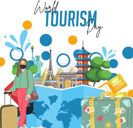 Ilustración de Día Mundial del Turismo Social Media Post Template - Imagen libre de derechos