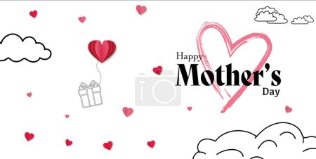 Photo for Mother's day postcard with paper heart elements and gift box on white sky background. Mother's Day greeting card design - Royalty Free Image