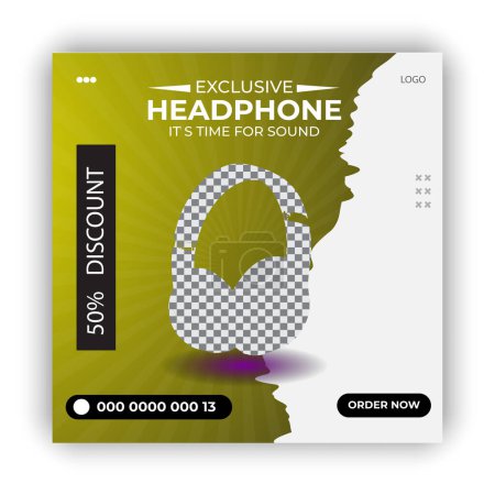 Headphone social media post and realistic Music colorful banner design template