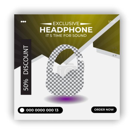 Headphone social media post and realistic Music colorful banner design template