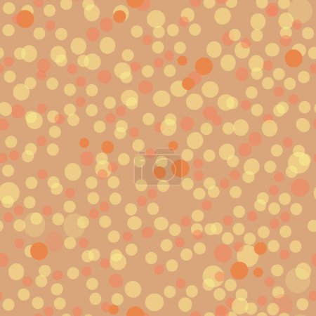 Vector repeat pattern. Doodle polka dots repeated pattern of pastel peach, orange, yellow colors on lighted brown color background. Universal pattern for textiles, surface design, paper, packaging