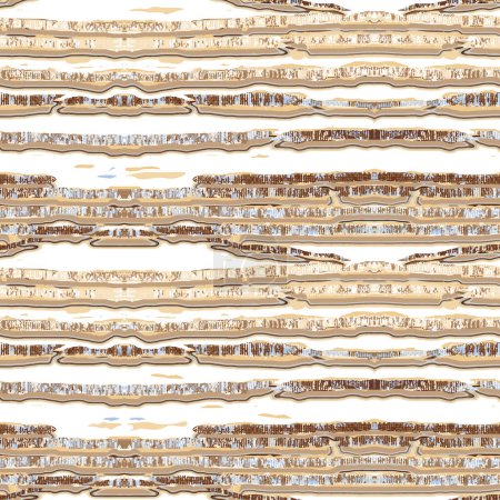 Vector, horizontal, geometric, abstract birch bark motif with horizontal lines on a white background. Brown, beige, blue, white. Scandinavian style surface pattern. Great for bedding, dining, home